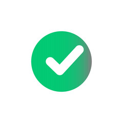 Check mark icon. Tick icon isolated on white background. Green circle with tick inside. App icon. Test icon