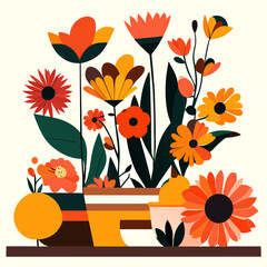 Flowers in a pot. Vector illustration in a flat style. generative AI