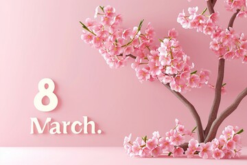 International Women's Day Concept with Cherry Blossoms. 8 march