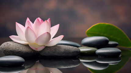 Fototapeta na wymiar Relaxing zen like background with pebbles and lotus flowers 7
