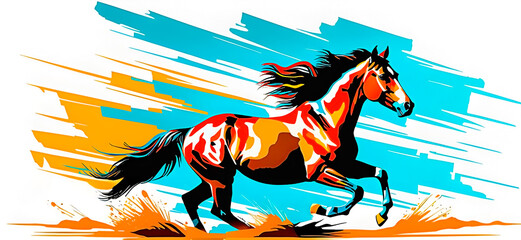 Colorful abstract illustration of mustang horse running.