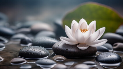 Relaxing zen like background with pebbles and lotus flowers 2