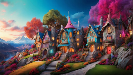 Fototapeta premium Magic colorful Wonderland houses