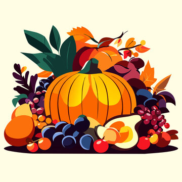 Autumn harvest. Fruits and vegetables. Vector illustration in flat style Generative AI