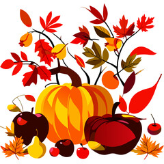 Obraz na płótnie Canvas Autumn background with pumpkins and fall leaves. Vector illustration. generative AI
