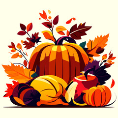 Naklejka premium Autumn background with pumpkins and autumn leaves. Vector illustration. Generative AI