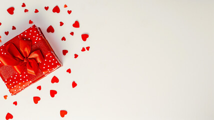 red gift with hearts and empty space on white background