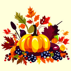 Naklejka premium Autumn leaves, pumpkins and berries. Vector illustration for your design Generative AI