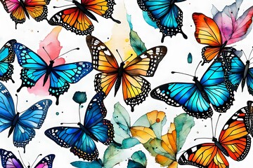 Butterfly watercolor draw paint texture decoration background poster design. Art sketch color nature pattern. Graphic Art-