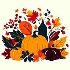 Obraz na płótnie Canvas Autumn background with pumpkins and fall leaves. Vector illustration. Generative AI
