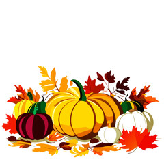 Autumn leaves and pumpkins on white background. Vector illustration. AI Generated