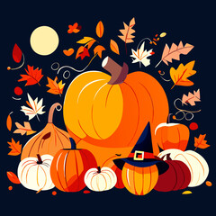 Autumn background with pumpkins and leaves. Fall vector illustration. AI Generated