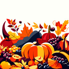 Obraz na płótnie Canvas Autumn background with pumpkins, berries and leaves. Vector illustration. Generative AI