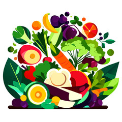 Vegetables, fruits and vegetables in flat style. Vector illustration. AI Generated