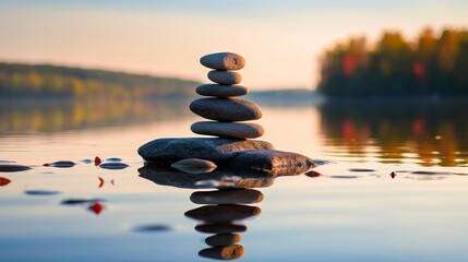 Cairn of Stones Reflecting Serenity in Water