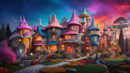 Magic colorful Wonderland houses