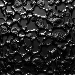 Melted black vinyl, forming bubble, wave, texture. Abstract futuristic sci-fi background, reflective concrete, ethnic decoration. 3D rendering concept design illustration.
