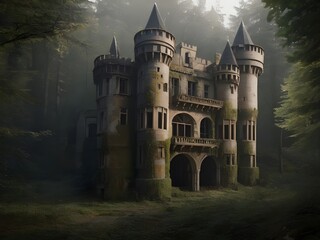 Abandoned castle in the forest. Generative AI