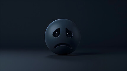 Sad angry emoji emoticon with dark black background, sadness concept - obrazy, fototapety, plakaty