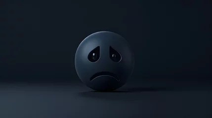 Fotobehang Sad angry emoji emoticon with dark black background, sadness concept © BeautyStock