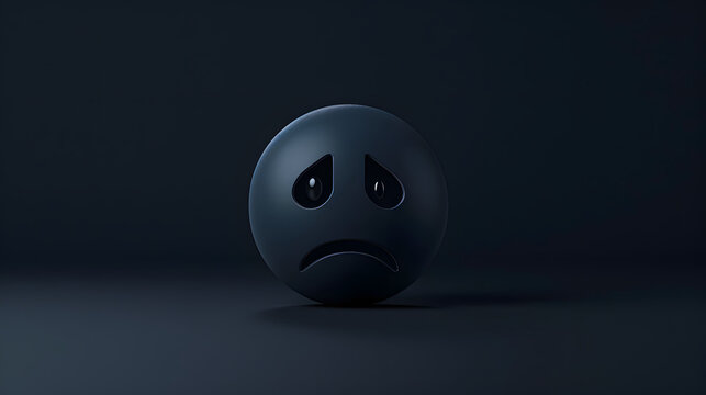 Naklejki Sad angry emoji emoticon with dark black background, sadness concept