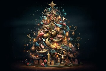 Festive tree with holiday season vibes. Generative AI