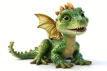 Cute Cartoon Baby Dragon 3d Character illustration on a white background