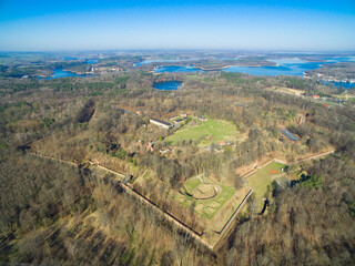 Aerial view of star shaped Boyen stronghold in Gizycko, Poland (former Loetzen, East Prussia, Germany)