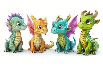 Cute Cartoon Baby Dragon 3d Character illustration on a white background