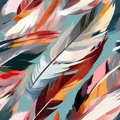 Colorful abstract feathers pattern, texture print pattern seamless. Birds feathers wallpaper background.