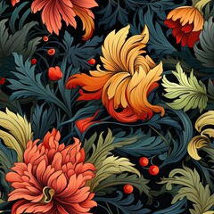 Seamless floral pattern, acanthus leaves foliage, medieval style painting, vintage floral wallpapers - obrazy, fototapety, plakaty