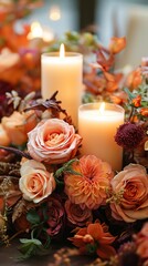 Obraz premium Candlelight Whispers Amongst Autumnal Floral Hues 