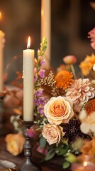 Obraz na płótnie Canvas Candlelight Whispers Amongst Autumnal Floral Hues 
