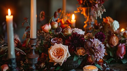 Candlelight Whispers Amongst Autumnal Floral Hues 