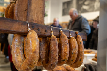 alheira, typical smoked sausage from the north of Portugal. Feira do fumeiro