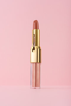 Pink lipstick on light pink background
