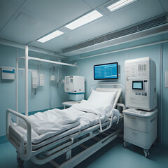 Intensive care unit (ICU) with medical equipment and monitor - generated by ai