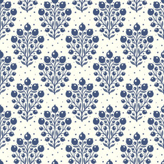 Hand drawn decorative doodle berries seamless pattern, silhouette scandinavian simple flower texture
