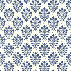 Hand drawn decorative doodle berries seamless pattern, silhouette scandinavian simple flower texture