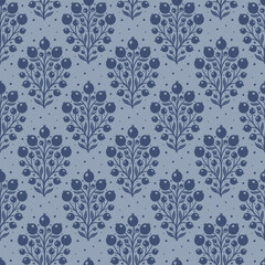 Hand drawn decorative doodle berries seamless pattern, silhouette scandinavian simple flower texture