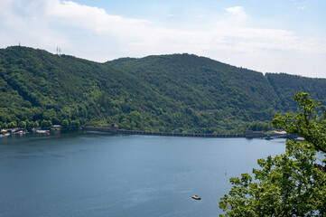 Fototapeta na wymiar View of the dam wall from Lake Eder