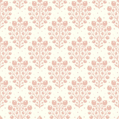 Hand drawn decorative doodle berries seamless pattern, silhouette scandinavian simple flower texture