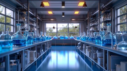 Science laboratory interior, lab equipment for Chemistry tests.  - obrazy, fototapety, plakaty