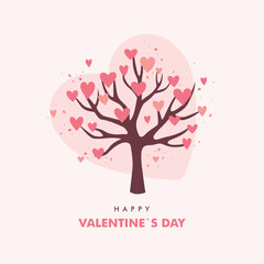Naklejka premium tree with pink hearts vector illustration, valentine`s day greeting card