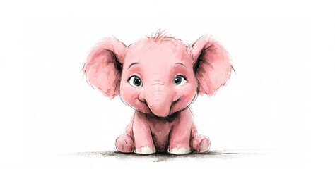 illustrazione con simpatico elefantino rosa seduto - obrazy, fototapety, plakaty