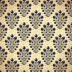 Hand drawn decorative doodle berries seamless pattern, silhouette scandinavian simple flower texture