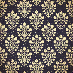 Hand drawn decorative doodle berries seamless pattern, silhouette scandinavian simple flower texture