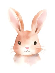 Fototapeta premium Illustration of an adorable Bunny Head in rose gold Watercolors on a white Background. Minimalistic Card Template with Copy Space