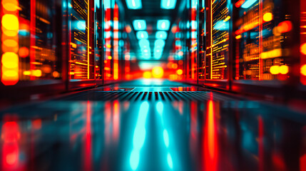 Modern Server Room: Advanced Technology and Networking Equipment in a Data Center