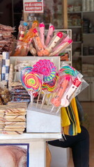Display of colorful candy at a shop in Banos, Ecuador